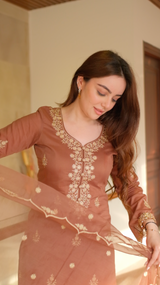 Simran Sethi in Walnut Brown Chanderi Silk Suit Set
