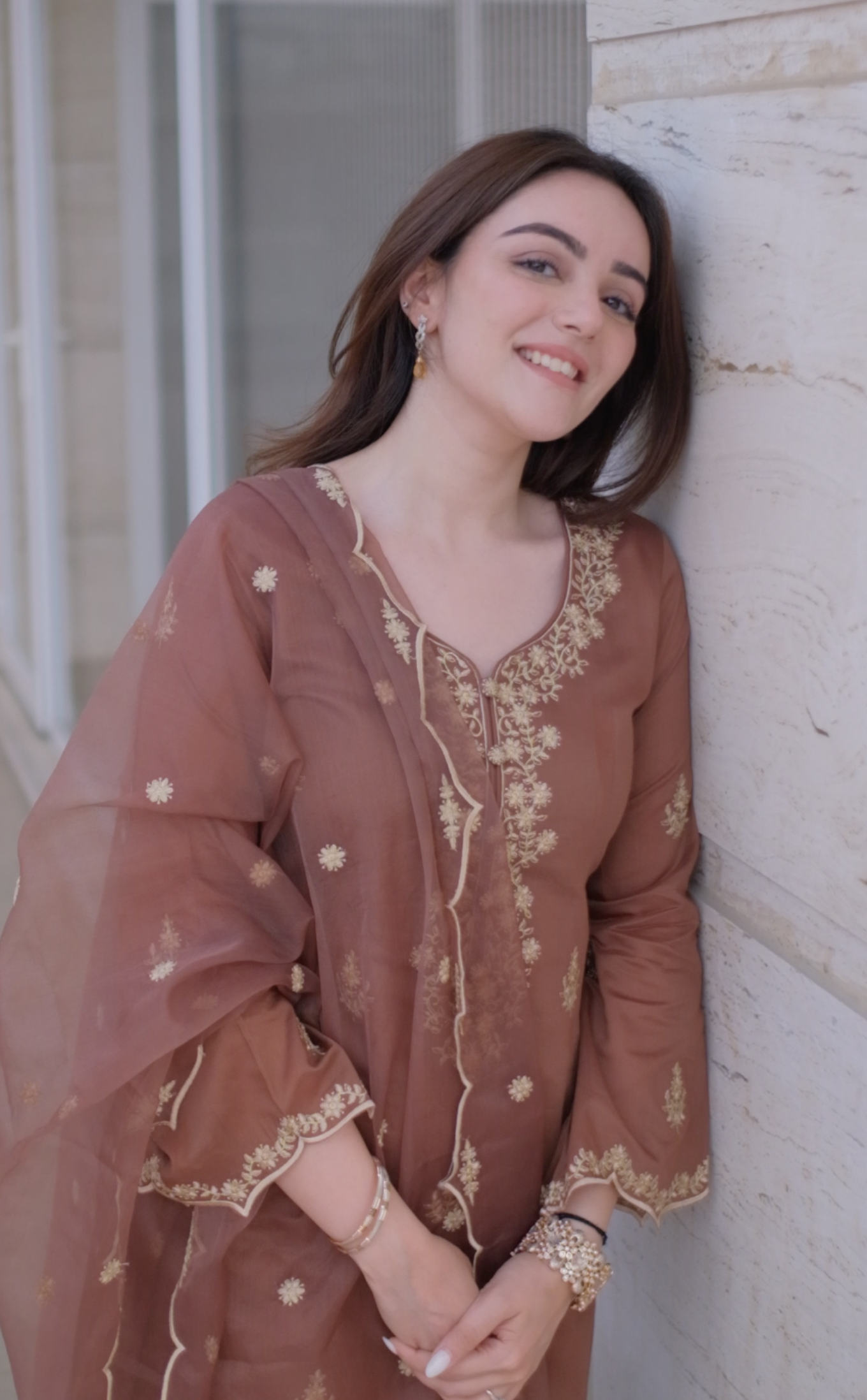 Simran Sethi in Walnut Brown Chanderi Silk Suit Set