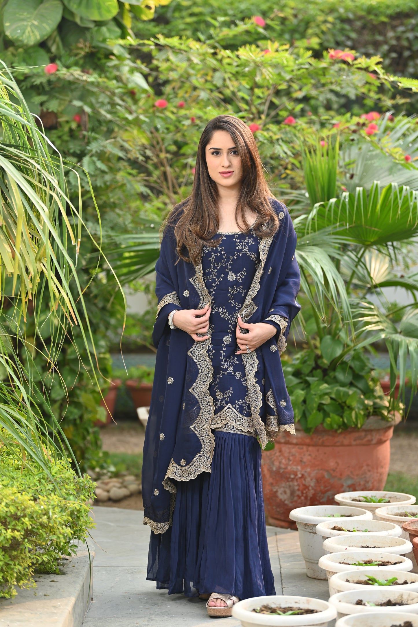 Nikita Vasdev in Sunehri Blue Sharara Set