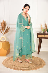 Pine Green Chanderi Silk Suit Set