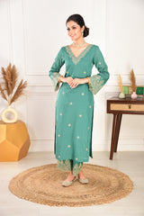 Pine Green Chanderi Silk Suit Set