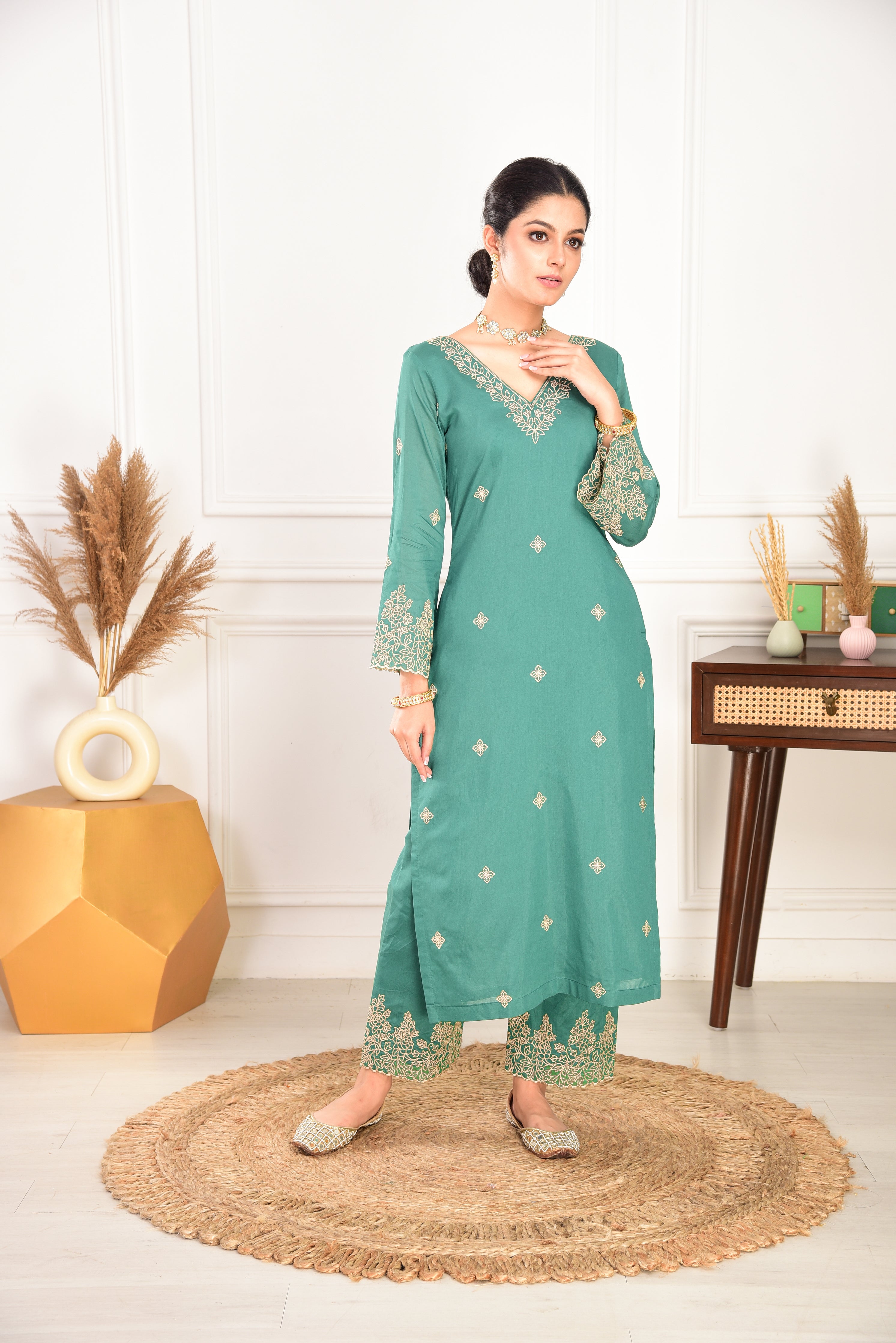 Pine Green Chanderi Silk Suit Set