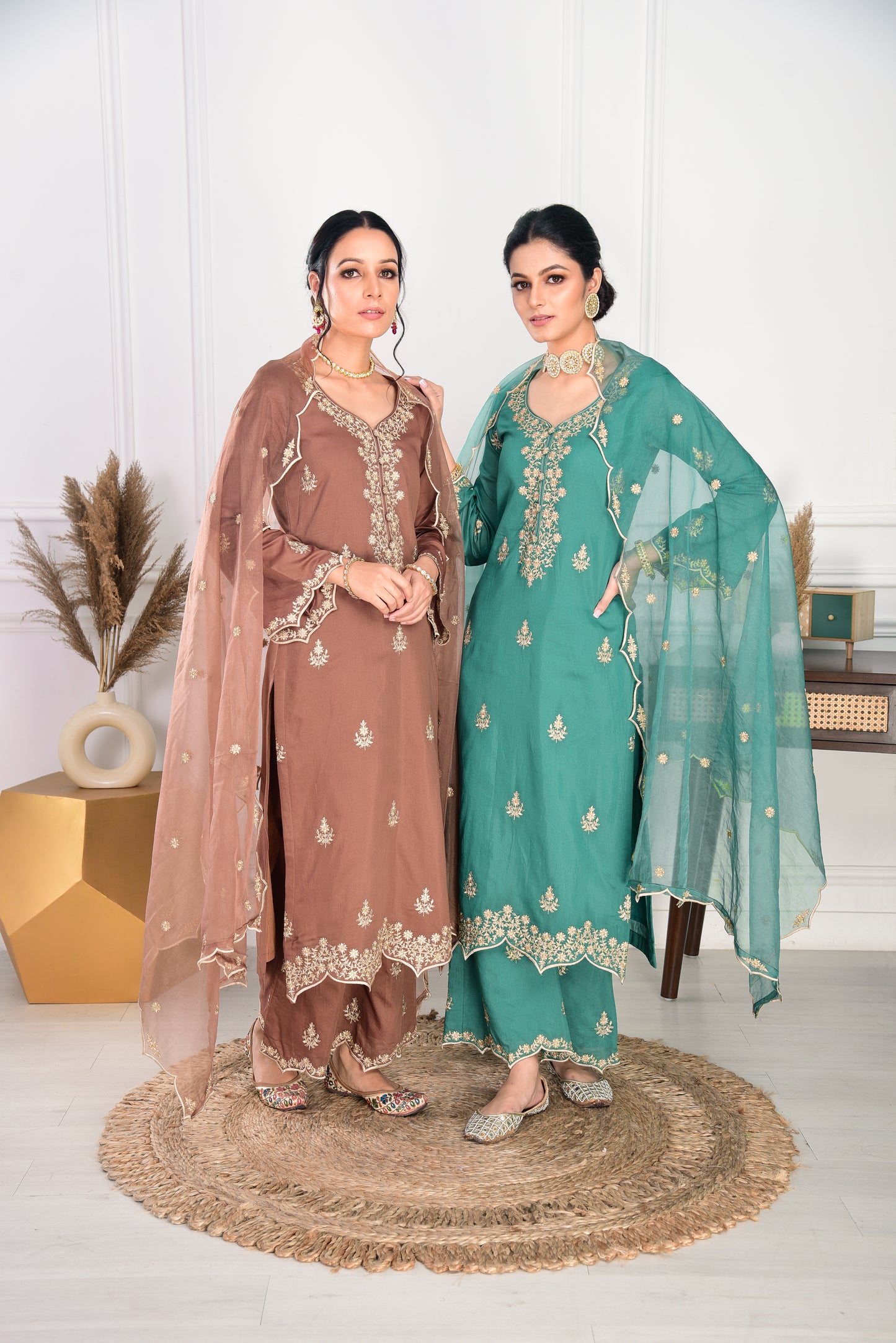 Pine Green Chanderi Silk Suit Set
