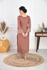 Walnut Brown Chanderi Silk Suit Set