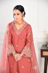 Rust Chanderi Silk Suit Set