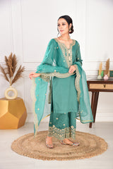 Pine Green Chanderi Silk Suit Set