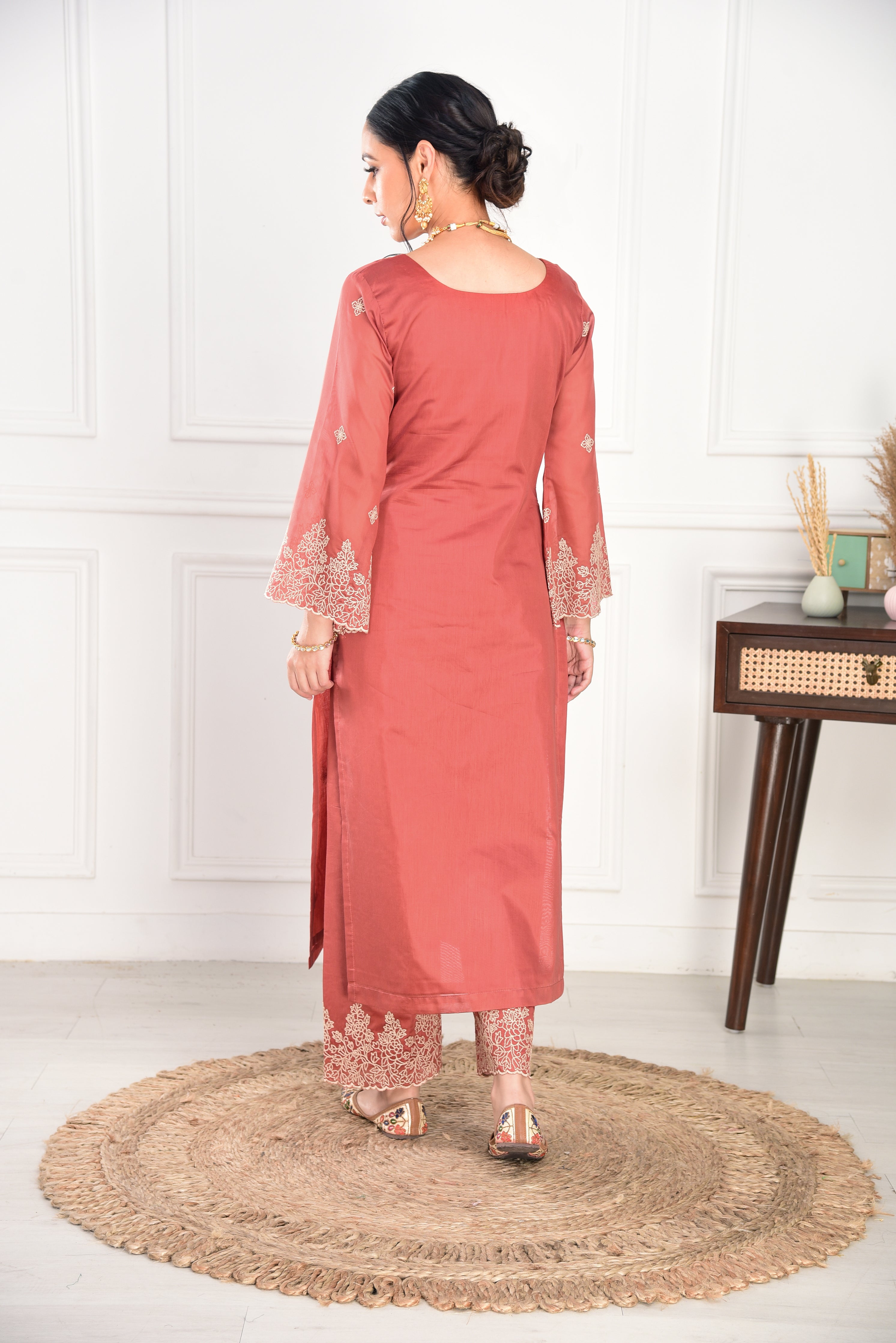 Rust Chanderi Silk Suit Set