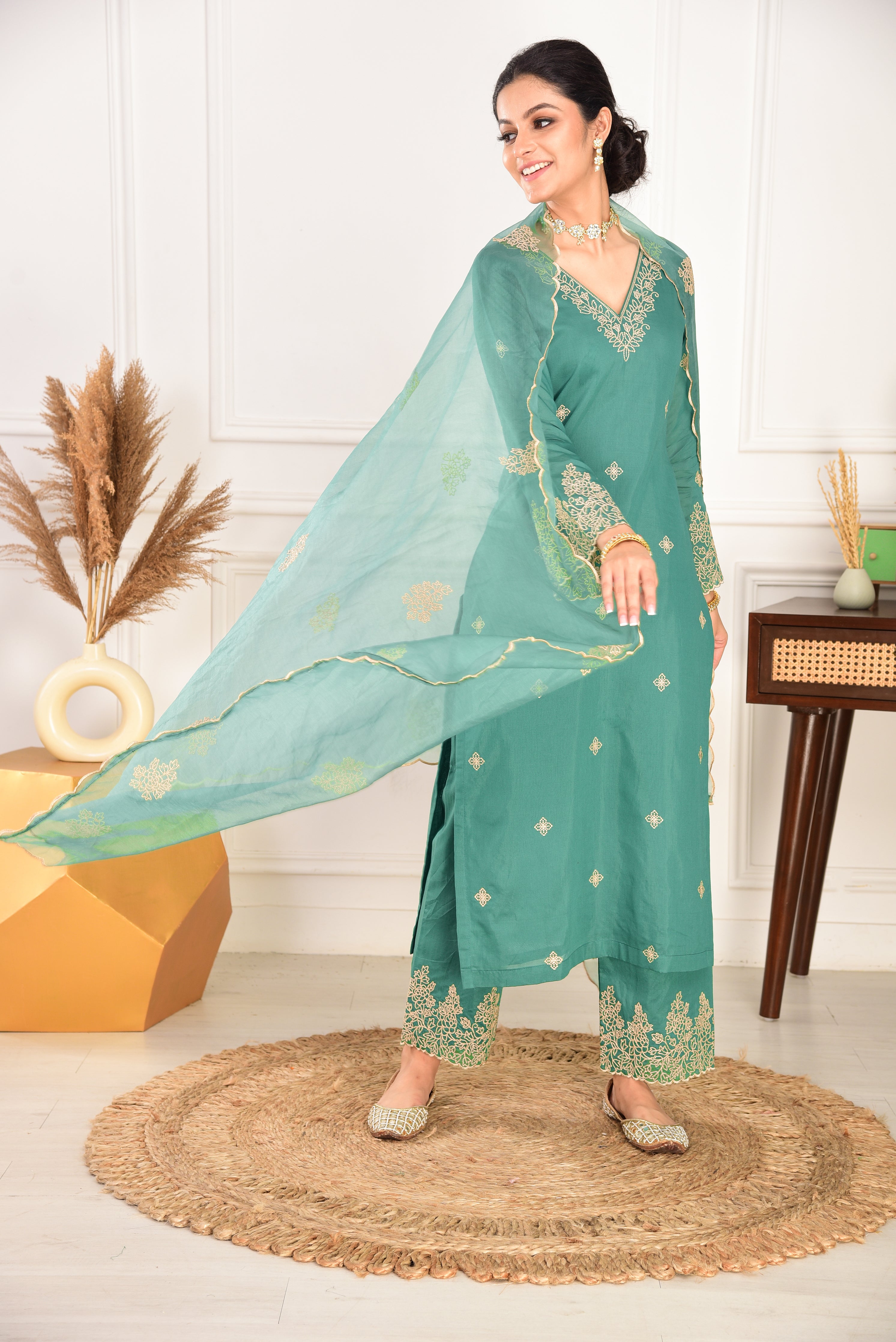 Green hotsell silk suit