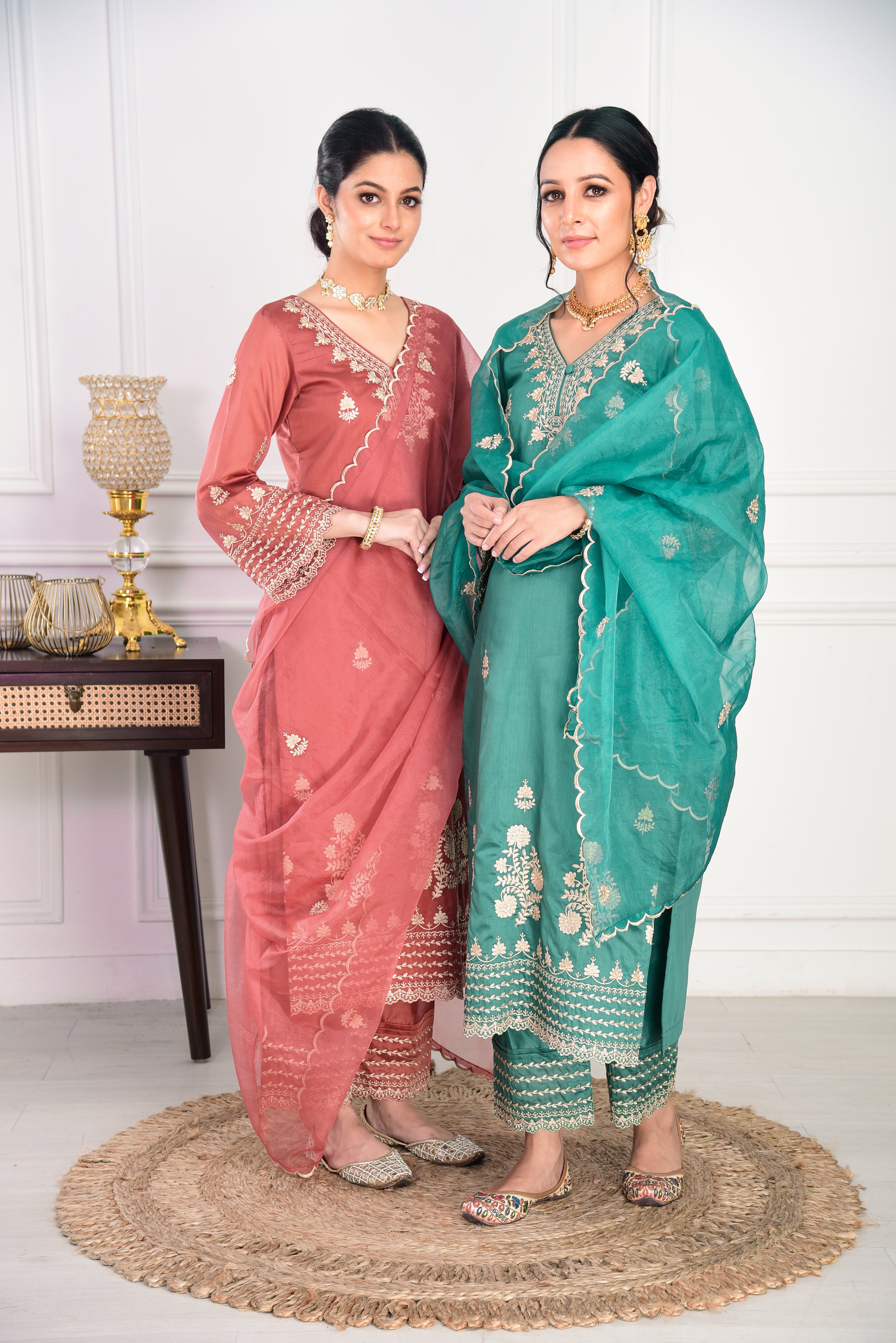Pine Green Chanderi Silk Suit Set
