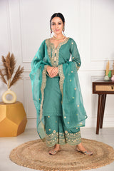 Pine Green Chanderi Silk Suit Set