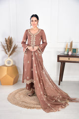 Walnut Brown Chanderi Silk Suit Set