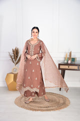 Walnut Brown Chanderi Silk Suit Set