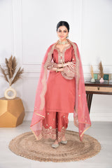 Rust Chanderi Silk Suit Set