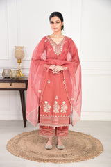 Rust Chanderi Silk Suit Set
