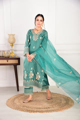 Pine Green Chanderi Silk Suit Set