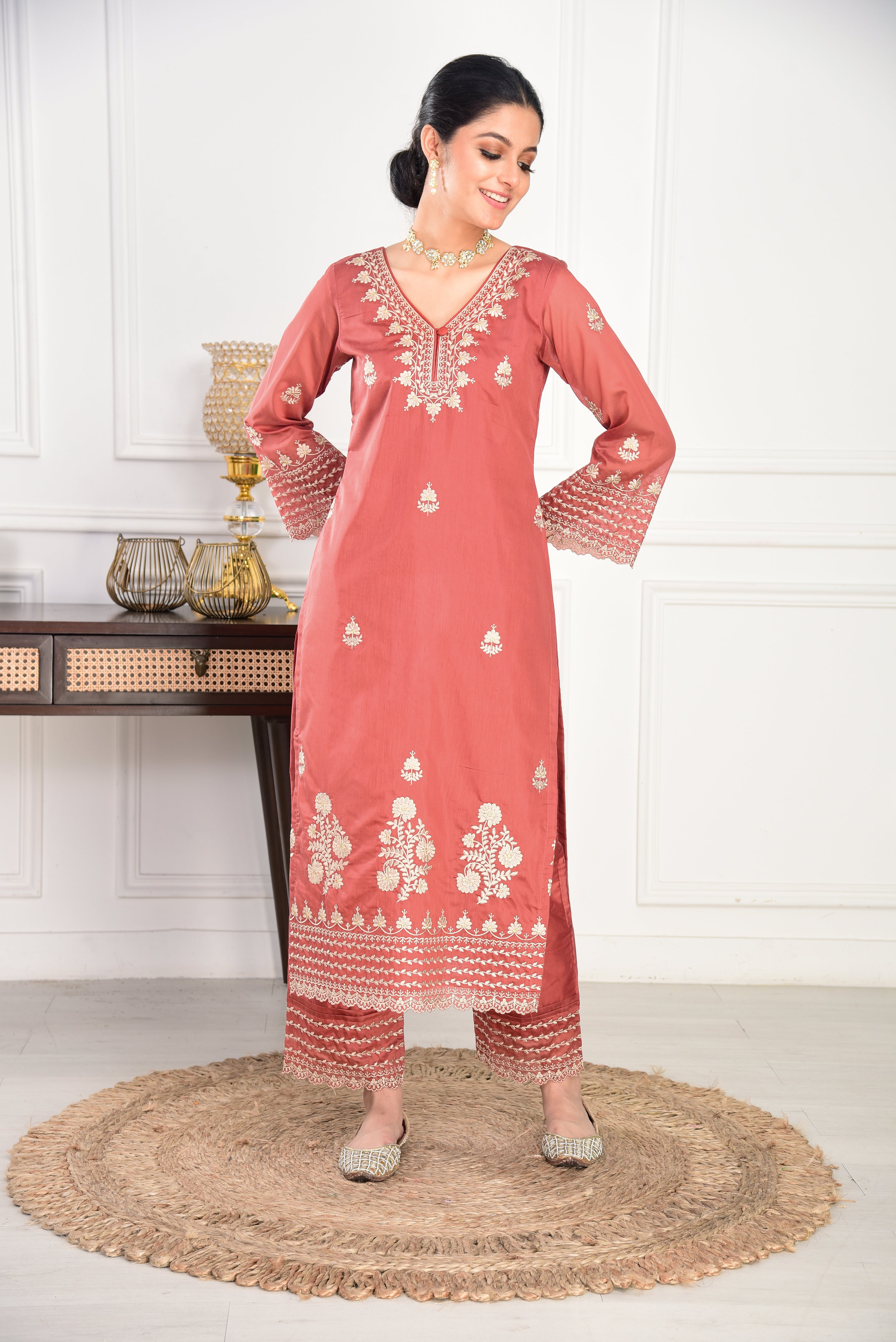 Rust Chanderi Silk Suit Set