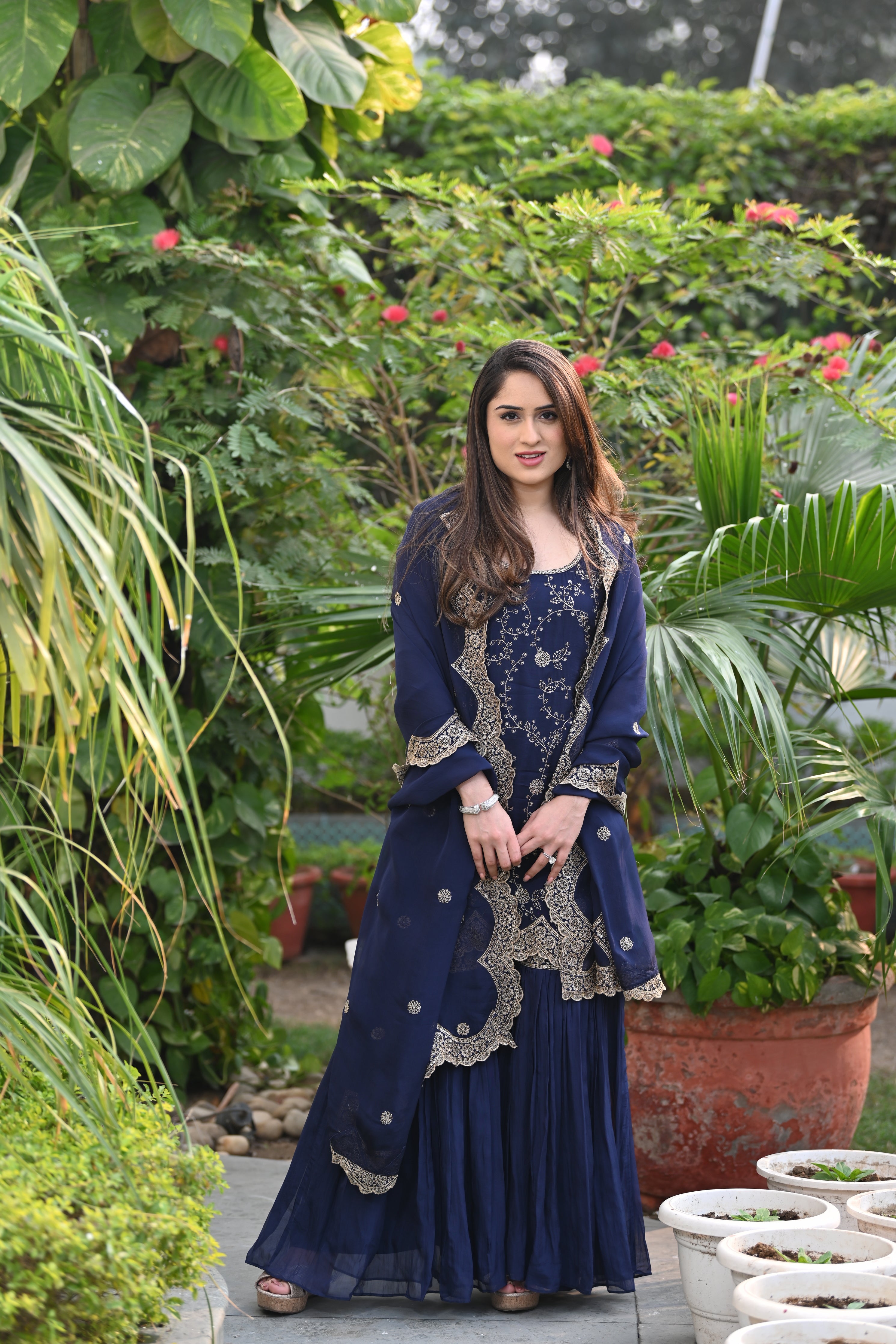 Nikita Vasdev in Sunehri Blue Sharara Set
