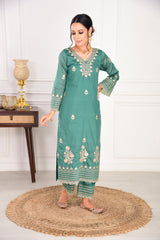 Pine Green Chanderi Silk Suit Set