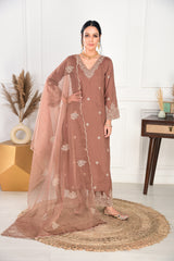 Walnut Brown Chanderi Silk Suit Set