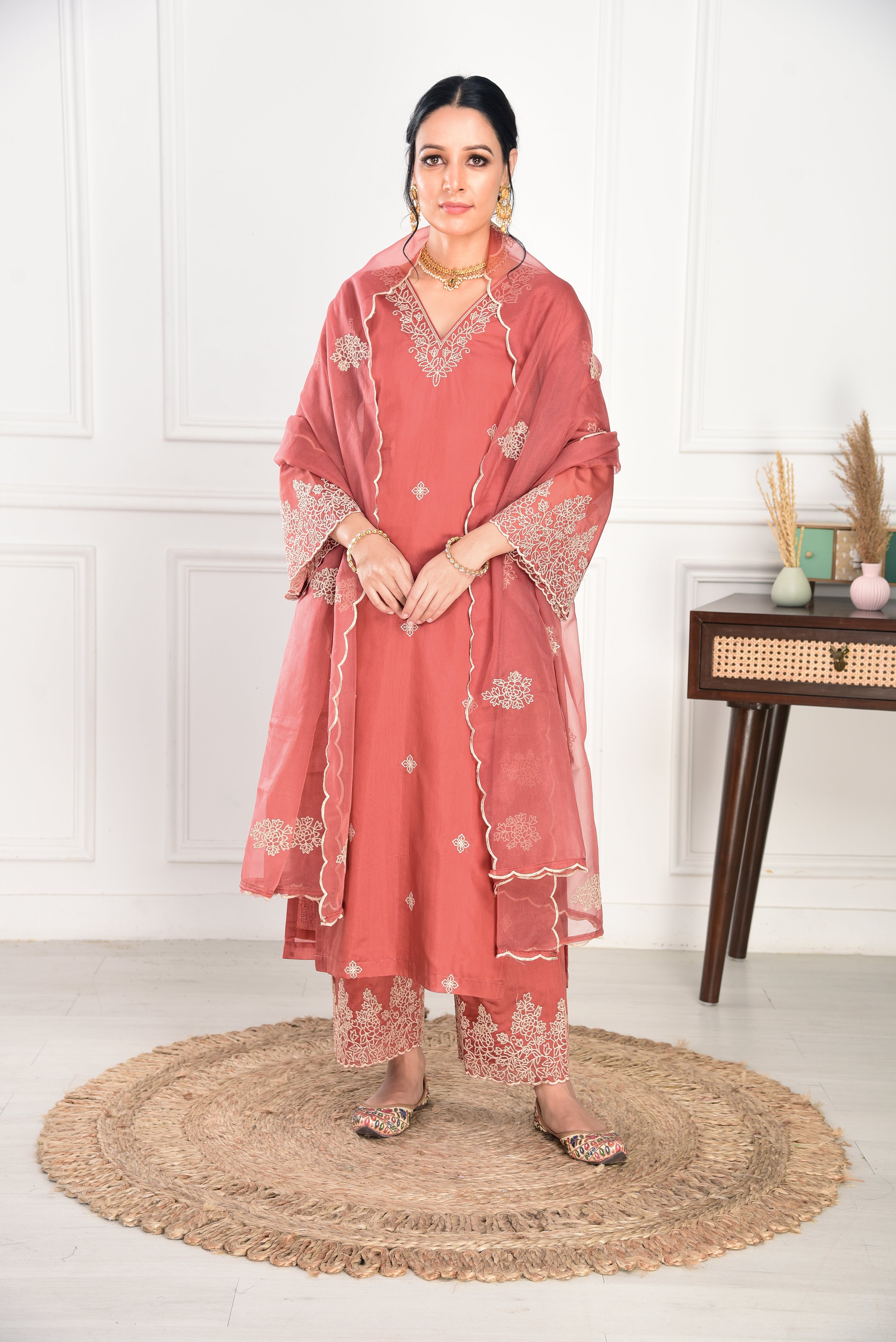 Rust Chanderi Silk Suit Set