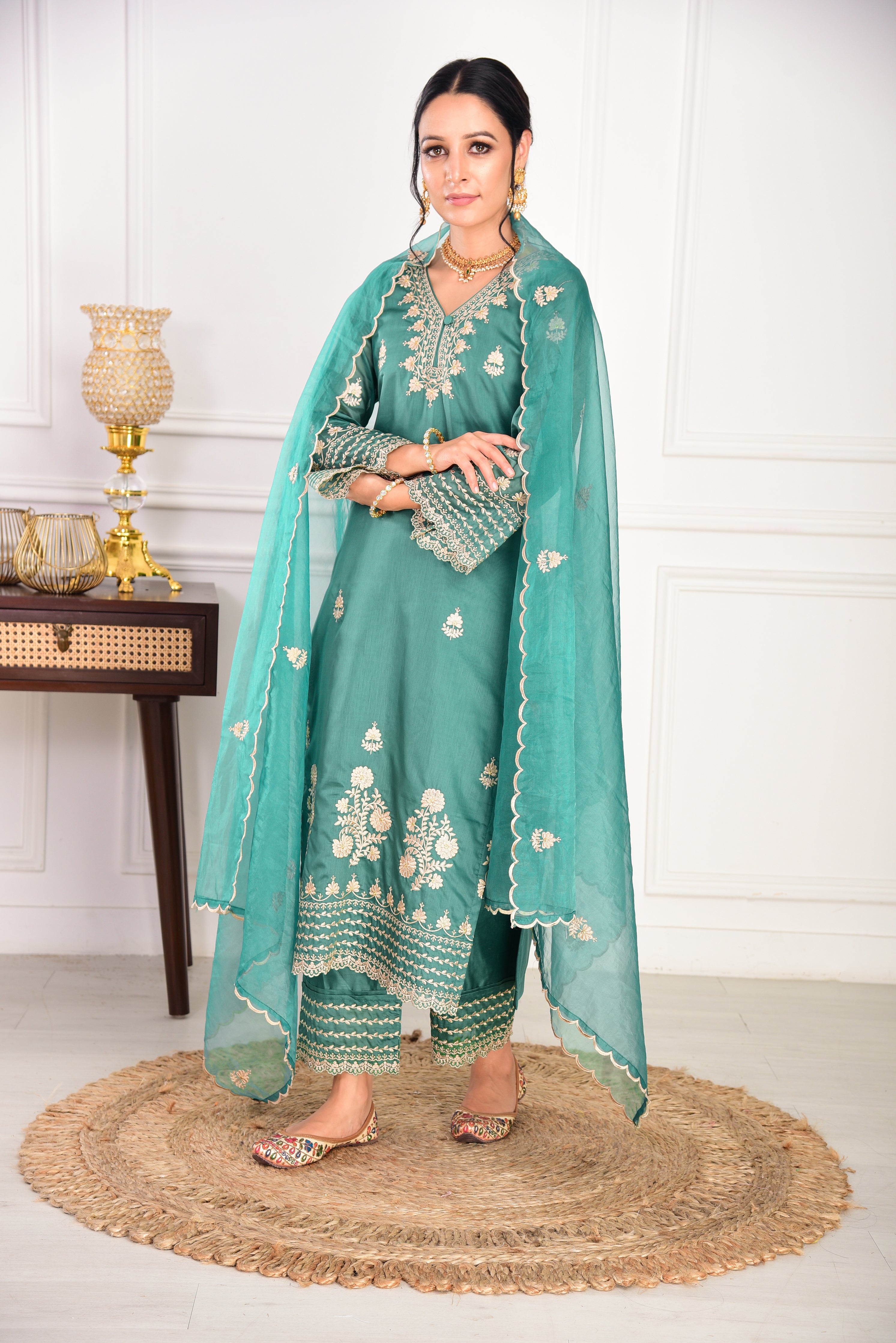 Pine Green Chanderi Silk Suit Set