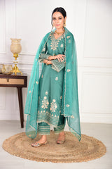 Pine Green Chanderi Silk Suit Set