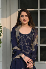 Nikita Vasdev in Sunehri Blue Sharara Set