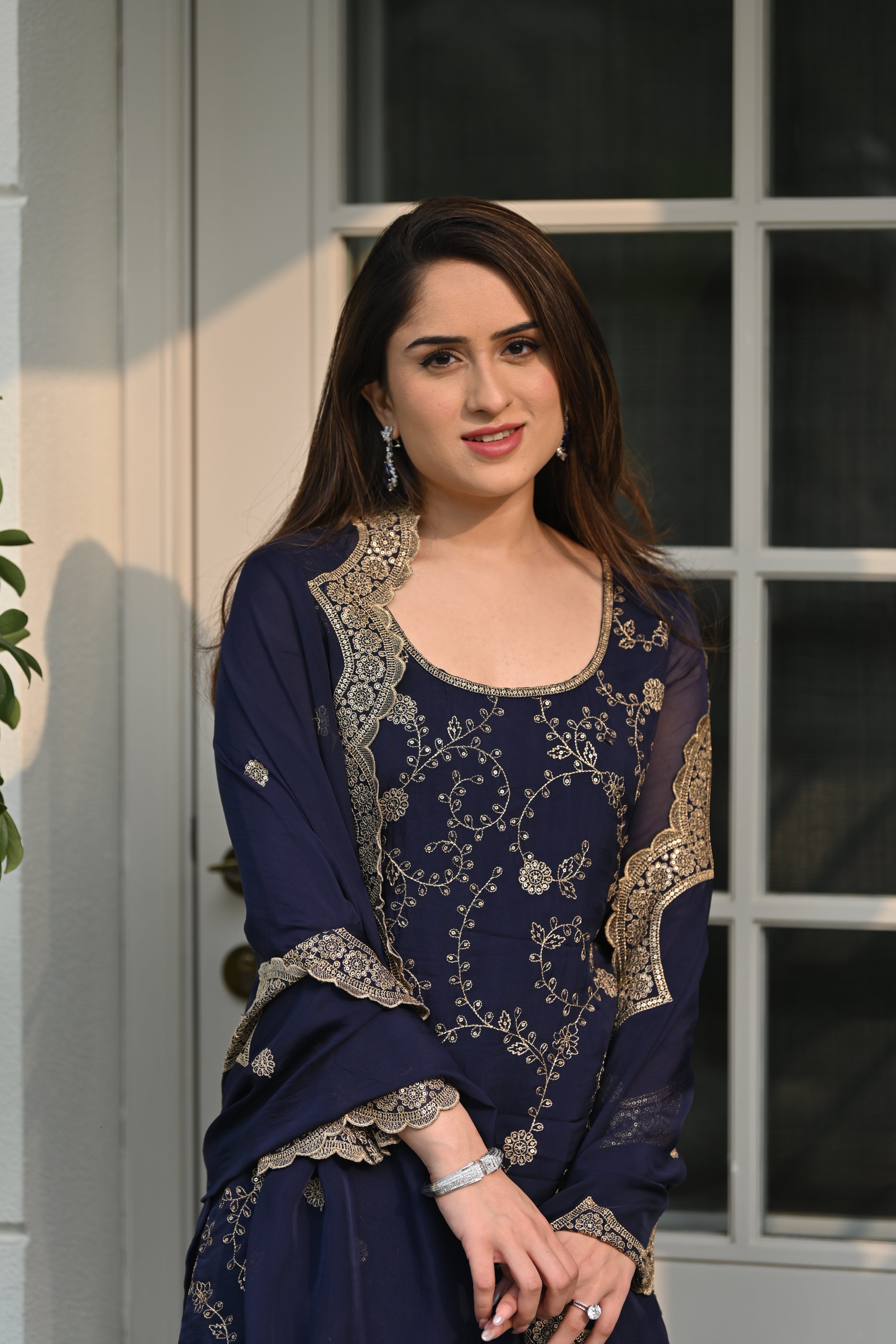Nikita Vasdev in Sunehri Blue Sharara Set