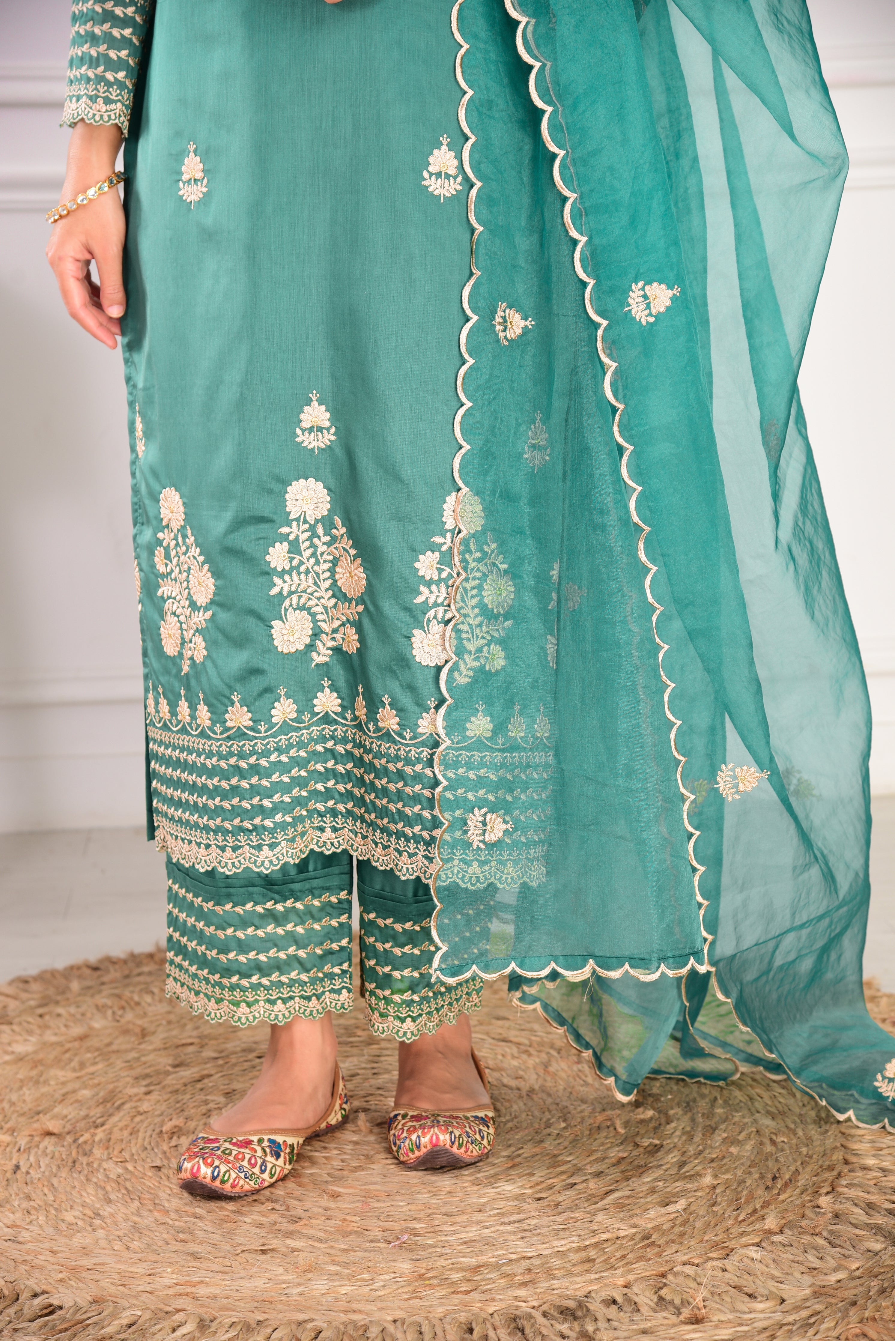 Pine Green Chanderi Silk Suit Set