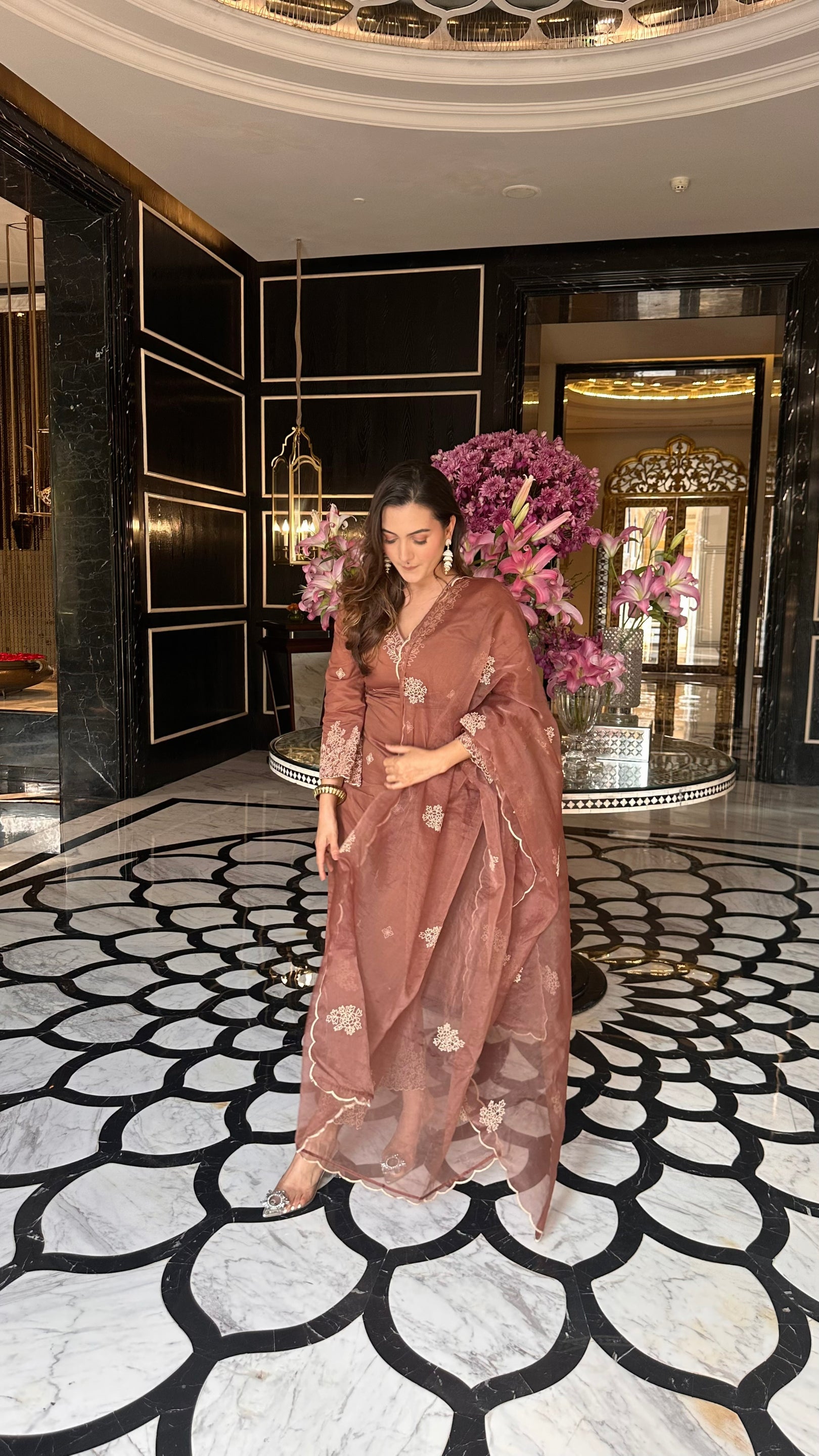 Deviya Singh Choudhary in Walnut Brown Chanderi Silk Suit Set