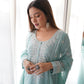 Arti Chauhan in Tiffany Blue Chanderi Suit Set