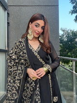 Mehak Jain in Sunehri Black Angrakha Anarkali Set