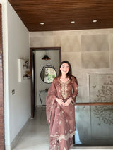 Simran Sethi in Walnut Brown Chanderi Silk Suit Set