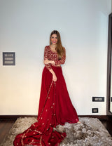Shreya Lakhani in Sunehri Maroon Lehenga Set