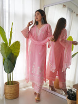 Arti Chauhan in Blossom Pink Chanderi Suit Set