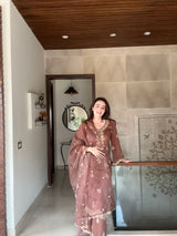 Simran Sethi in Walnut Brown Chanderi Silk Suit Set