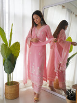 Arti Chauhan in Blossom Pink Chanderi Suit Set