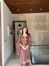Simran Sethi in Walnut Brown Chanderi Silk Suit Set