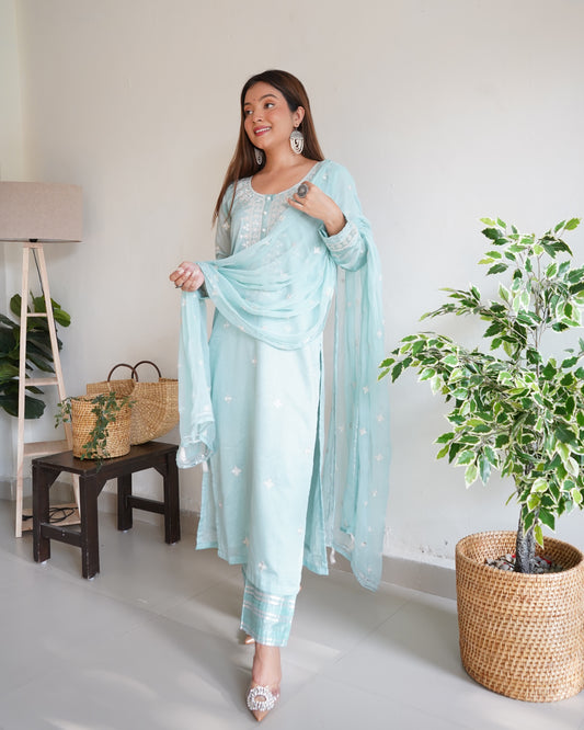 Deviya Singh in Kesar - Lavender Embroidered Suit Set. – Narayani