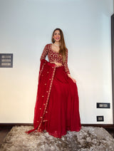 Shreya Lakhani in Sunehri Maroon Lehenga Set