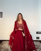 Shreya Lakhani in Sunehri Maroon Lehenga Set